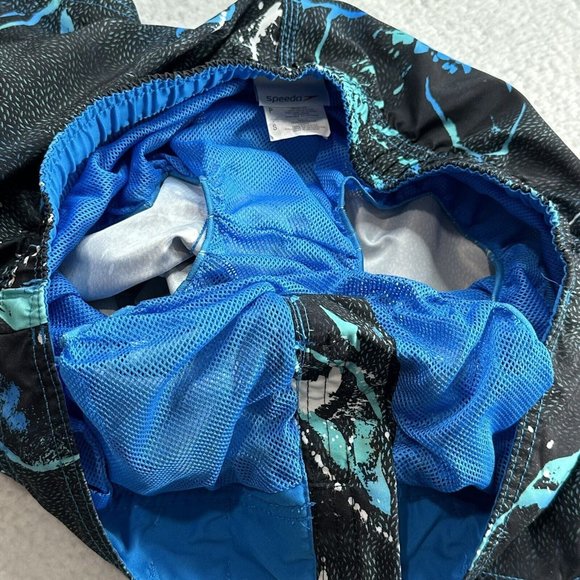 Speedo Men's Swim Trunks Tie Elastic Back Waist Size S Black Blue Beach - Picture 4 of 8